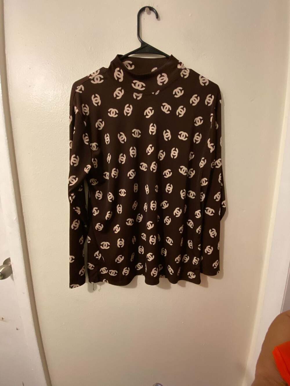 CC Logo Print Turtleneck Top Brown